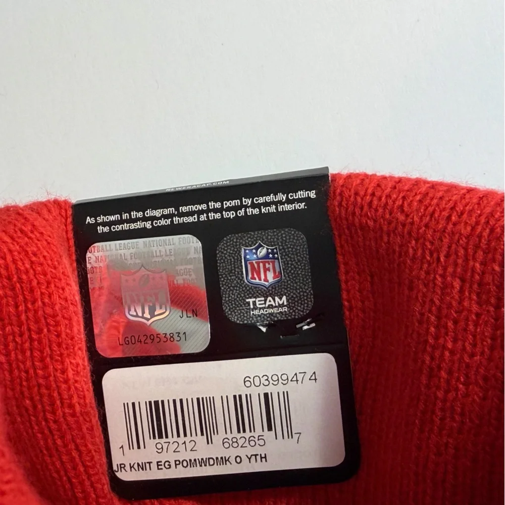 Youth New Era NFL Kansas City Chiefs Red Cuffed Knit Beanie Removable Pom NWT